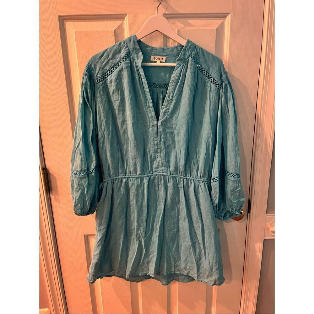 Boteh Australia Blue Gauze Embroidered Side Tie Mini Dress sz 1 or US 4 EUC